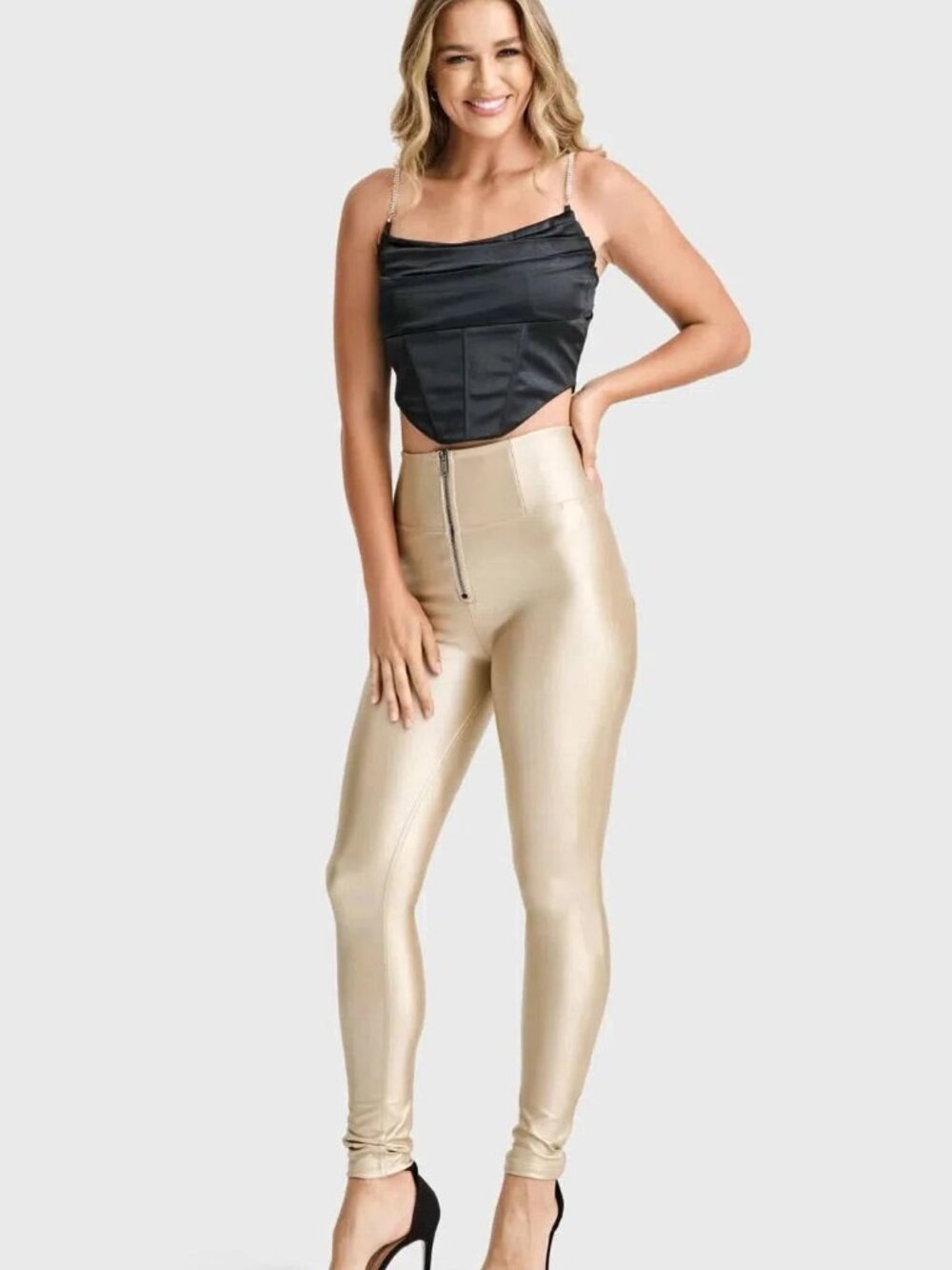 Freddy WR.UP Gold Faux Leather Super High Waisted Shaping Pants Size XL